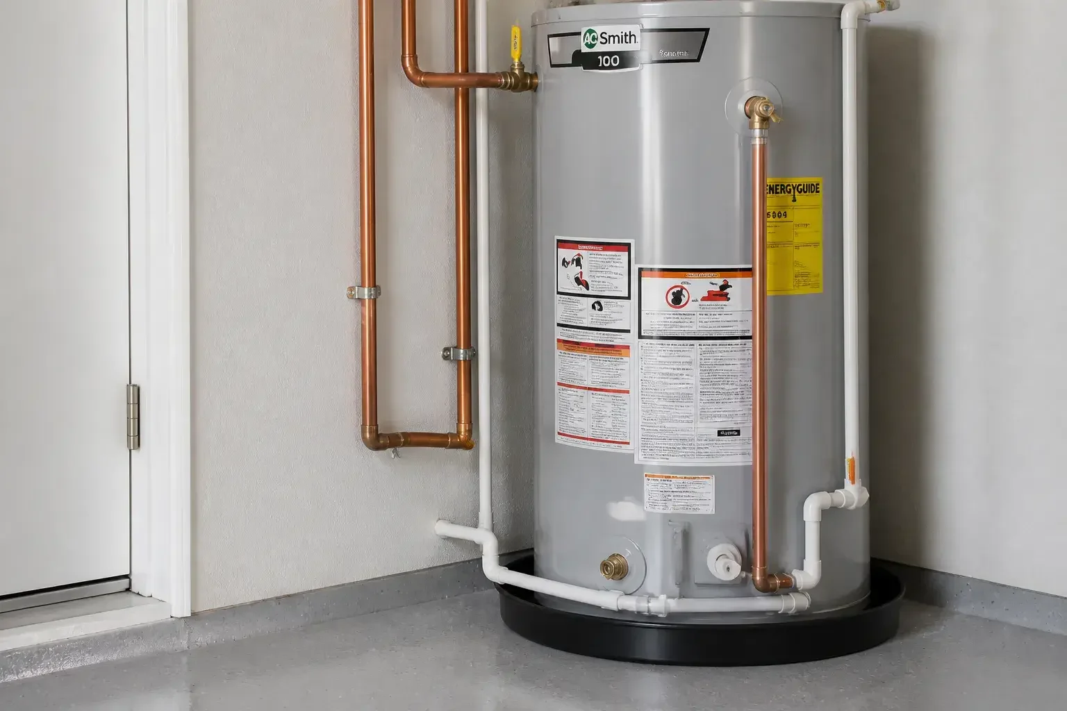 Newly installed water heater with neat plumbing connections