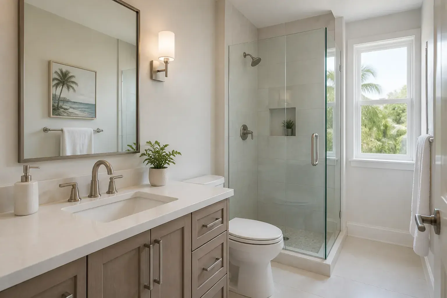 Clean modern bathroom with polished fixtures and soft daylight