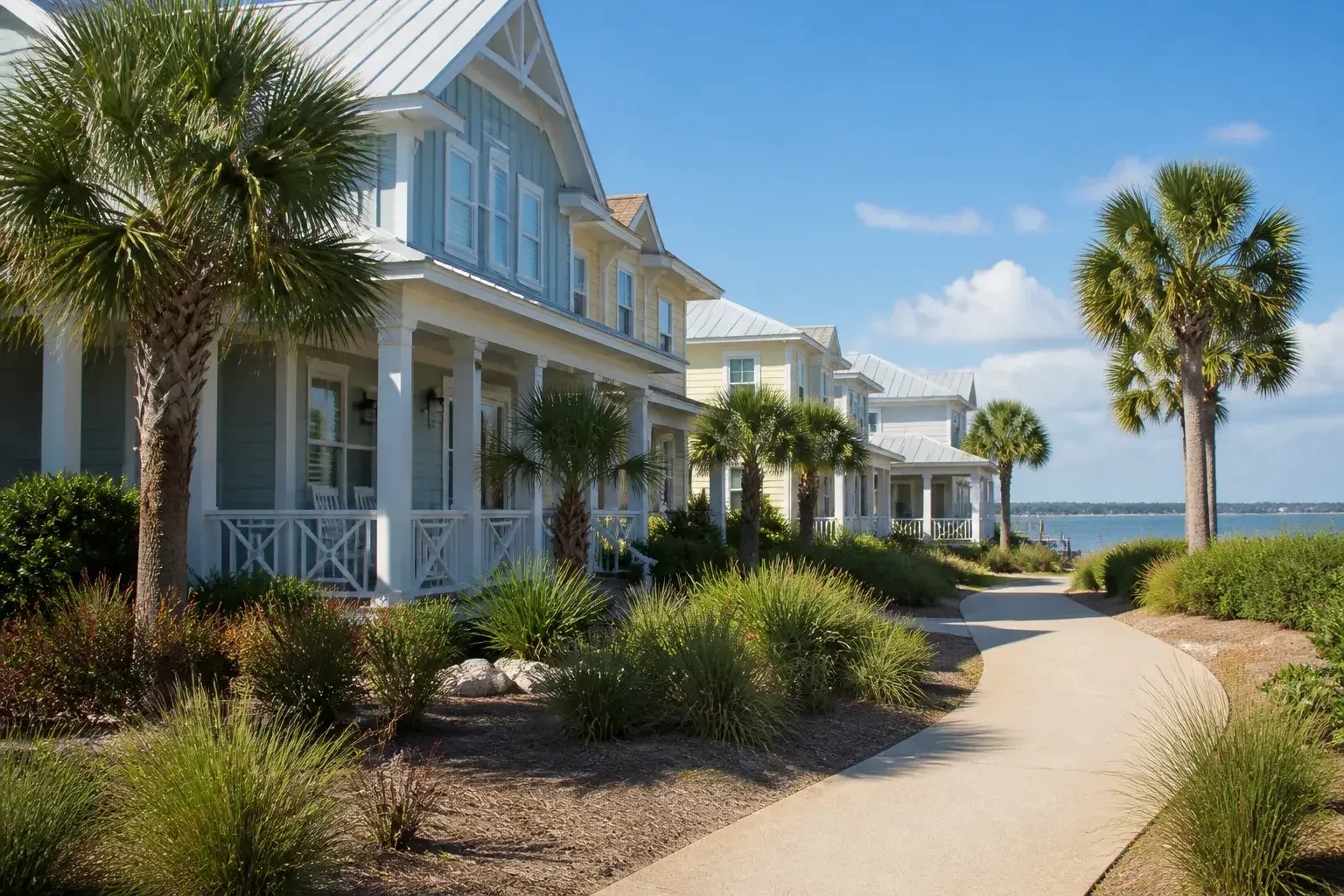 Clearwater coastal neighborhood with palms and bright homes
